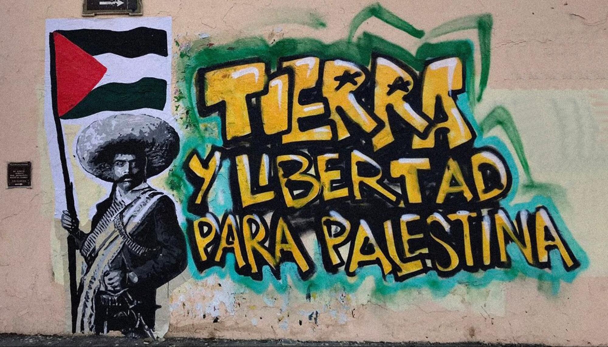 Mural zapatista Tierra y libertad para Palestina